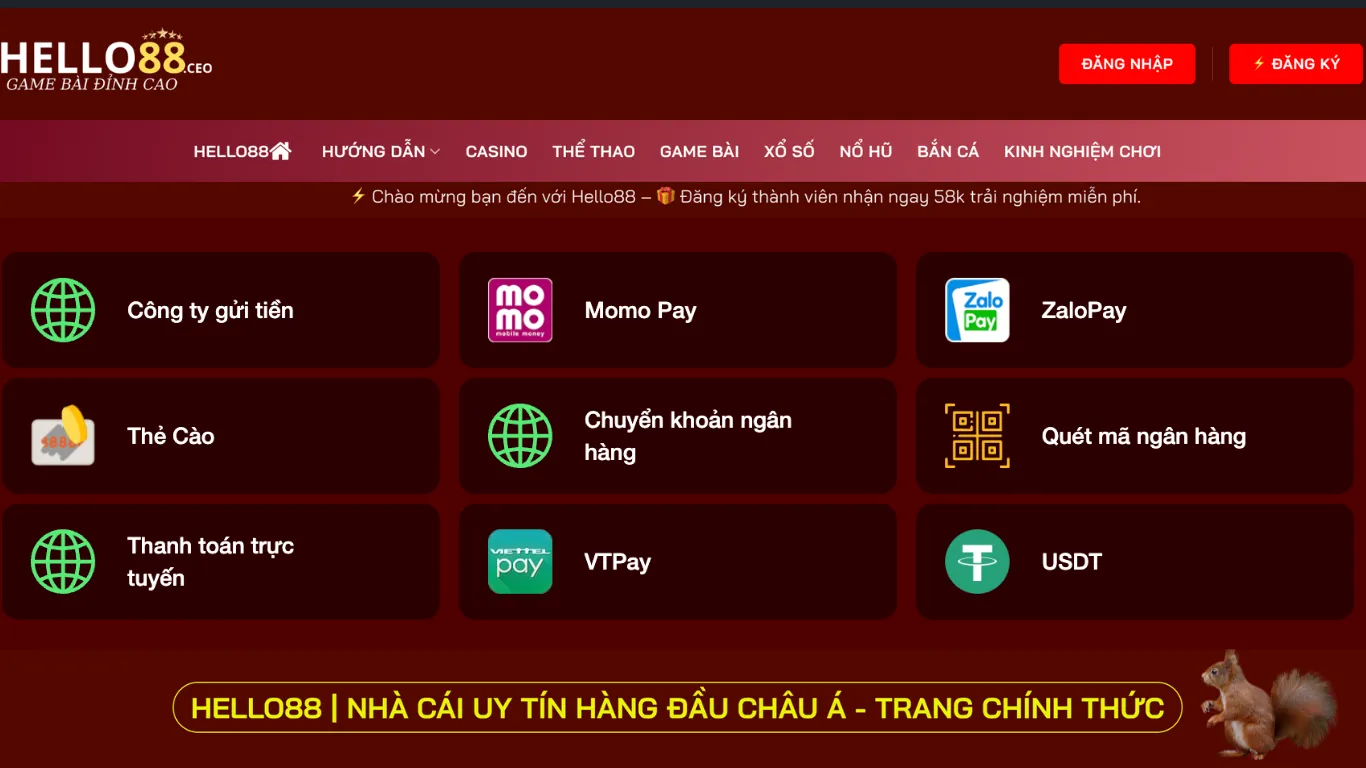 Các hình thức nạp tiền phổ biến tại Hello88.